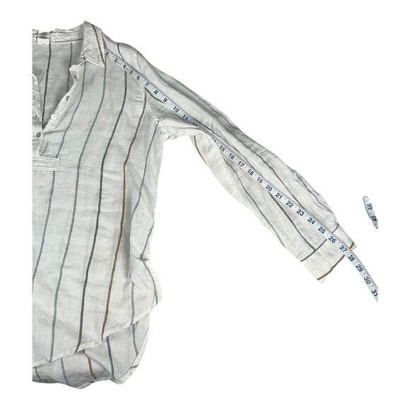 ARTISANNY 100% Linen Size Medium White Stripped Tunic 1/4 Button Down Lounge - Picture 7 of 11